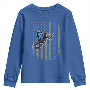 Snowmobile American Flag Snowcross Riding Winter Sport Youth Sweatshirt TS11 Royal Blue Print Your Wear