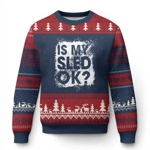 Funny Snowmobile Ugly Christmas Sweater Is My Sled Ok Winter Sport Snowmobile Track TS11 Navy Red Print Your Wear