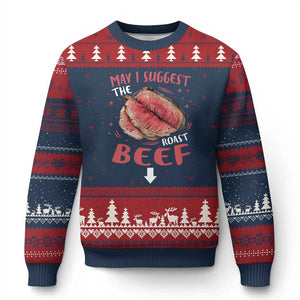 Funny May I Suggest The Roast Beef Ugly Christmas Sweater Embarrassing Inappropriate Adult Humor TS11 Navy Red Print Your Wear