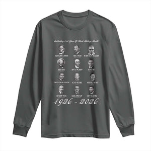 Celebrating 100 Years Of Black History Month 1926 2026 Long Sleeve Shirt Black Leaders TS11 Dark Heather Print Your Wear