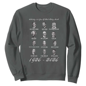 Celebrating 100 Years Of Black History Month 1926 2026 Sweatshirt Black Leaders TS11 Dark Heather Print Your Wear