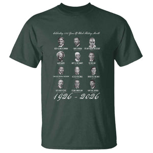 Celebrating 100 Years Of Black History Month 1926 2026 T Shirt Black Leaders TS11 Dark Forest Green Print Your Wear