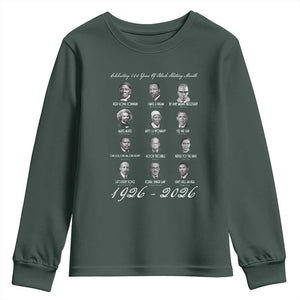 Celebrating 100 Years Of Black History Month 1926 2026 Youth Sweatshirt Black Leaders TS11 Dark Forest Green Print Your Wear