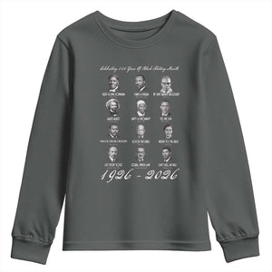 Celebrating 100 Years Of Black History Month 1926 2026 Youth Sweatshirt Black Leaders TS11 Dark Heather Print Your Wear