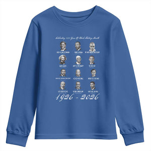 Celebrating 100 Years Of Black History Month 1926 2026 Youth Sweatshirt Black Leaders TS11 Royal Blue Print Your Wear