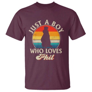 Funny Just A Boy Who Loves Phil Groundhog T Shirt Punxsy Woodchuck Day Lover TS11 Maroon Print Your Wear