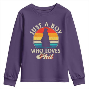 Funny Just A Boy Who Loves Phil Groundhog Youth Sweatshirt Punxsy Woodchuck Day Lover TS11 Purple Print Your Wear