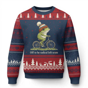 Off To Be Radical Left Scum Ugly Christmas Sweater Funny Frog Resistance TS11 Navy Red Print Your Wear
