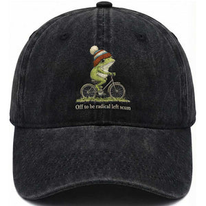 Off To Be Radical Left Scum Washed Cotton Baseball Cap Funny Frog Resistance TS11 Print Your Wear