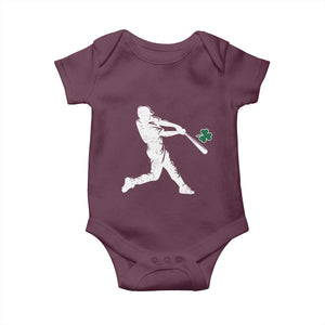 St Patricks Day Baseball Batter Silhouette Shamrock Baby Onesie TS11 Maroon Print Your Wear