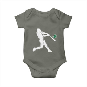 St Patricks Day Baseball Batter Silhouette Shamrock Baby Onesie TS11 Military Green Print Your Wear