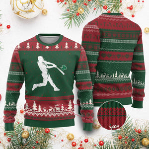 St Patricks Day Baseball Batter Silhouette Shamrock Ugly Christmas Sweater TS11 Red Green Print Your Wear