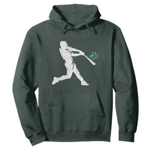 St Patricks Day Baseball Batter Silhouette Shamrock Hoodie TS11 Dark Forest Green Print Your Wear