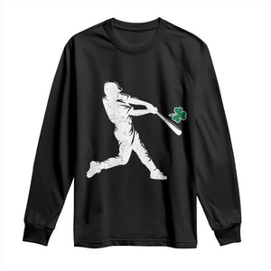 St Patricks Day Baseball Batter Silhouette Shamrock Long Sleeve Shirt TS11 Black Print Your Wear