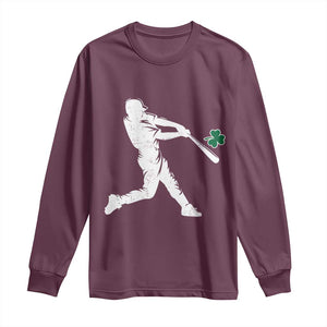 St Patricks Day Baseball Batter Silhouette Shamrock Long Sleeve Shirt TS11 Maroon Print Your Wear