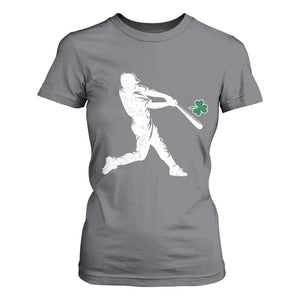 St Patricks Day Baseball Batter Silhouette Shamrock T Shirt For Women TS11 Charcoal Print Your Wear