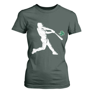 St Patricks Day Baseball Batter Silhouette Shamrock T Shirt For Women TS11 Dark Forest Green Print Your Wear