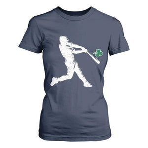 St Patricks Day Baseball Batter Silhouette Shamrock T Shirt For Women TS11 Navy Print Your Wear