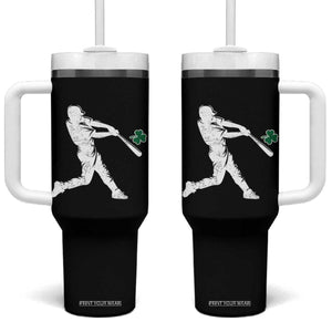 St Patricks Day Baseball Batter Silhouette Shamrock Tumbler With Handle TS11 One Size: 40 oz Black Print Your Wear