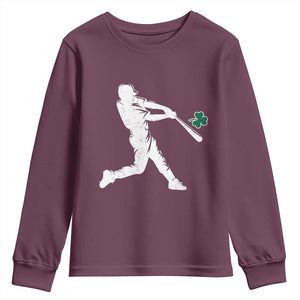 St Patricks Day Baseball Batter Silhouette Shamrock Youth Sweatshirt TS11 Maroon Print Your Wear