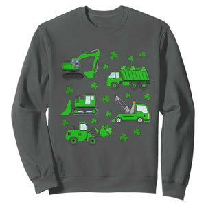 Funny St Patricks Day Construction Trucks Irish Shamrock Sweatshirt TS11 Dark Heather Print Your Wear