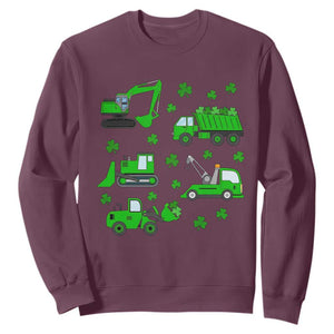 Funny St Patricks Day Construction Trucks Irish Shamrock Sweatshirt TS11 Maroon Print Your Wear