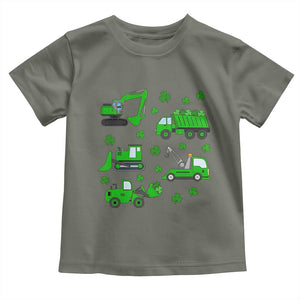 Funny St Patricks Day Construction Trucks Irish Shamrock Toddler T Shirt TS11 Military Green Print Your Wear