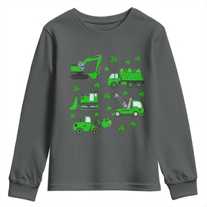 Funny St Patricks Day Construction Trucks Irish Shamrock Youth Sweatshirt TS11 Dark Heather Print Your Wear