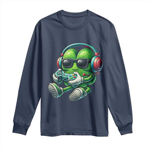 Funny Video Game Shamrock St Patricks Day Gamer Long Sleeve Shirt TS11 Navy Print Your Wear