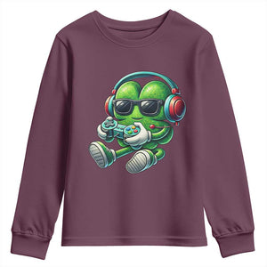 Funny Video Game Shamrock St Patricks Day Gamer Youth Sweatshirt TS11 Maroon Print Your Wear