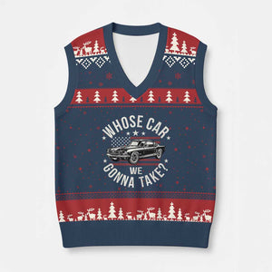 Funny Whose Car We Gonna Take Meme V-Neck Knit Sweater Vest Car Enthusiast Vintage American Flag TS11 Navy Red Print Your Wear