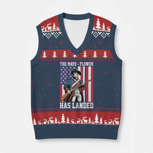 The Maye Flower Has Landed V-Neck Knit Sweater Vest Funny Minutemen Football Fan TS11 Navy Red Print Your Wear