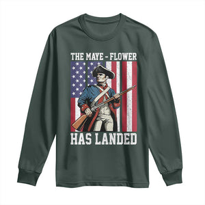 The Maye Flower Has Landed Long Sleeve Shirt Funny Minutemen Football Fan TS11 Dark Forest Green Print Your Wear