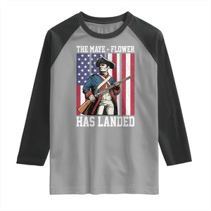 The Maye Flower Has Landed Raglan Shirt Funny Minutemen Football Fan TS11 Sport Gray Black Print Your Wear