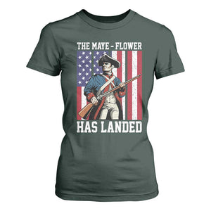 The Maye Flower Has Landed T Shirt For Women Funny Minutemen Football Fan TS11 Dark Forest Green Print Your Wear