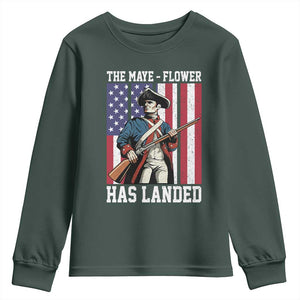 The Maye Flower Has Landed Youth Sweatshirt Funny Minutemen Football Fan TS11 Dark Forest Green Print Your Wear