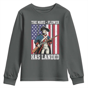 The Maye Flower Has Landed Youth Sweatshirt Funny Minutemen Football Fan TS11 Dark Heather Print Your Wear