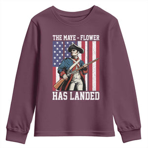 The Maye Flower Has Landed Youth Sweatshirt Funny Minutemen Football Fan TS11 Maroon Print Your Wear