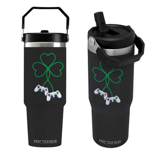 Video Game Lover St Patricks Day with Shamrock Controllers Flip Straw Tumbler TS11 One Size: 30 oz Black Print Your Wear