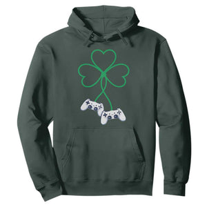 Video Game Lover St Patricks Day with Shamrock Controllers Hoodie TS11 Dark Forest Green Print Your Wear