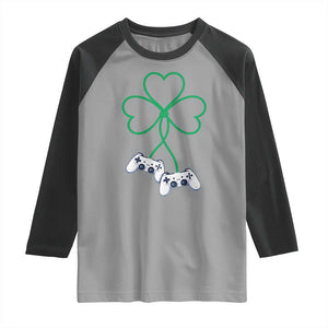 Video Game Lover St Patricks Day with Shamrock Controllers Raglan Shirt TS11 Sport Gray Black Print Your Wear