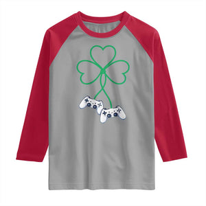 Video Game Lover St Patricks Day with Shamrock Controllers Raglan Shirt TS11 Sport Gray Red Print Your Wear