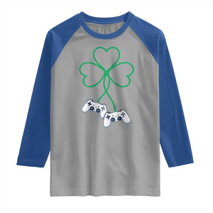Video Game Lover St Patricks Day with Shamrock Controllers Raglan Shirt TS11 Sport Gray Royal Print Your Wear