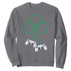 Video Game Lover St Patricks Day with Shamrock Controllers Sweatshirt TS11 Charcoal Print Your Wear