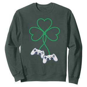 Video Game Lover St Patricks Day with Shamrock Controllers Sweatshirt TS11 Dark Forest Green Print Your Wear