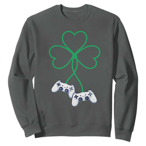 Video Game Lover St Patricks Day with Shamrock Controllers Sweatshirt TS11 Dark Heather Print Your Wear