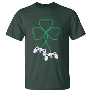 Video Game Lover St Patricks Day with Shamrock Controllers T Shirt TS11 Dark Forest Green Print Your Wear