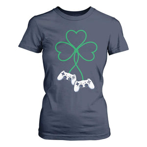 Video Game Lover St Patricks Day with Shamrock Controllers T Shirt For Women TS11 Navy Print Your Wear