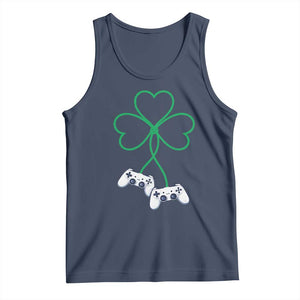 Video Game Lover St Patricks Day with Shamrock Controllers Tank Top TS11 Navy Print Your Wear