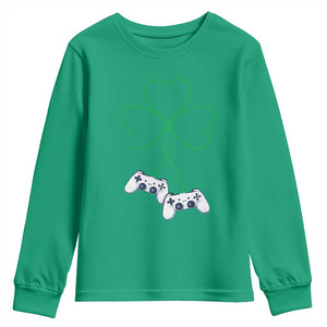 Video Game Lover St Patricks Day with Shamrock Controllers Youth Sweatshirt TS11 Irish Green Print Your Wear